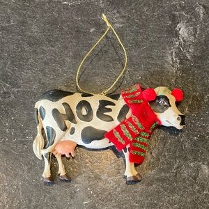 Stouffer Black white NOEL cow Christmas ornament